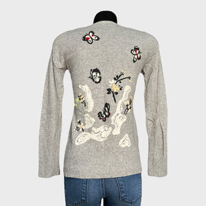Anthropologie Karen Nicol Small Butterfly Embroidered Cardigan cashmere Preppy
